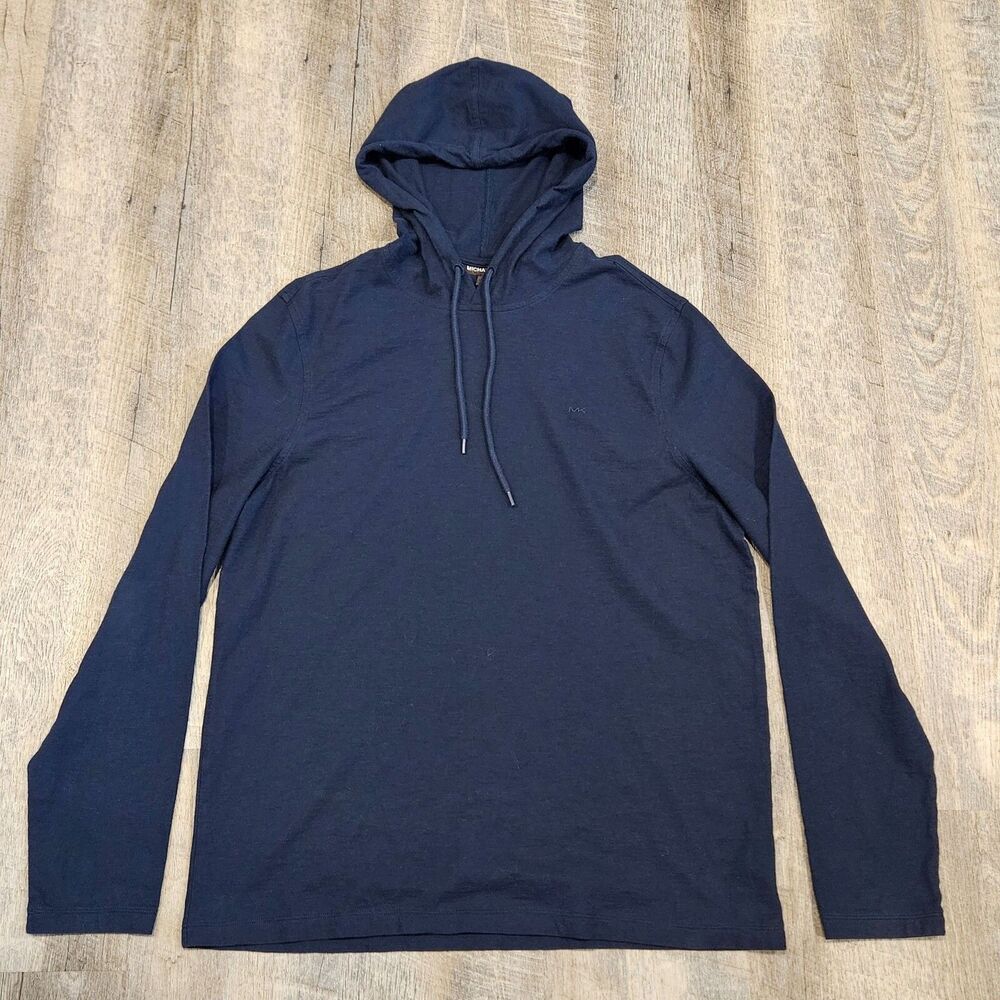 Michael Kors Men's Blue Long Sleeve Hooded Shirt Size Large 100% Cotton